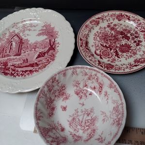 Pink spring bouquet plate,soup-salad bowl and bread and butter plate shabby chic